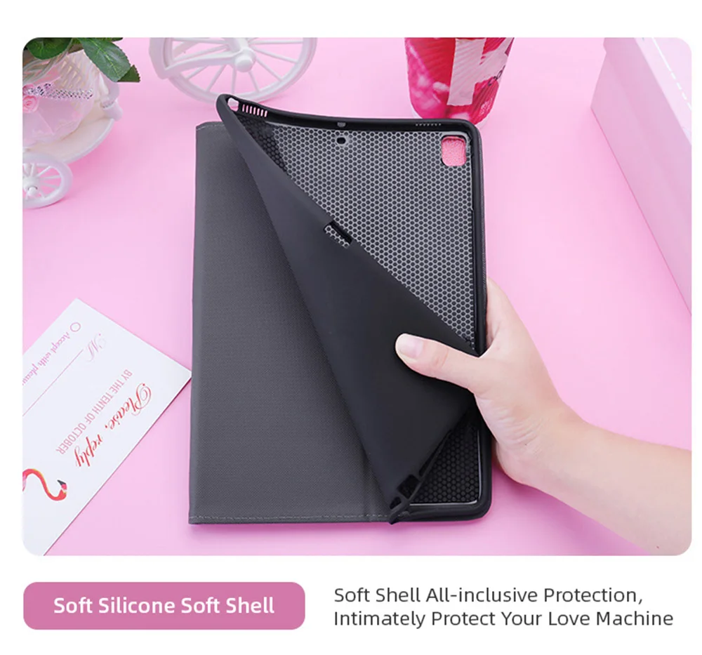 3D фламинго на плоской подошве с вышивкой Чехлы для iPad Pro 10,5 IPad Air 1 2 IPad Mini 3 4 5 A1476 A1822 A1538 тонкий мягкий чехол с откидной крышкой в виде ракушки Стенд кожаный чехол