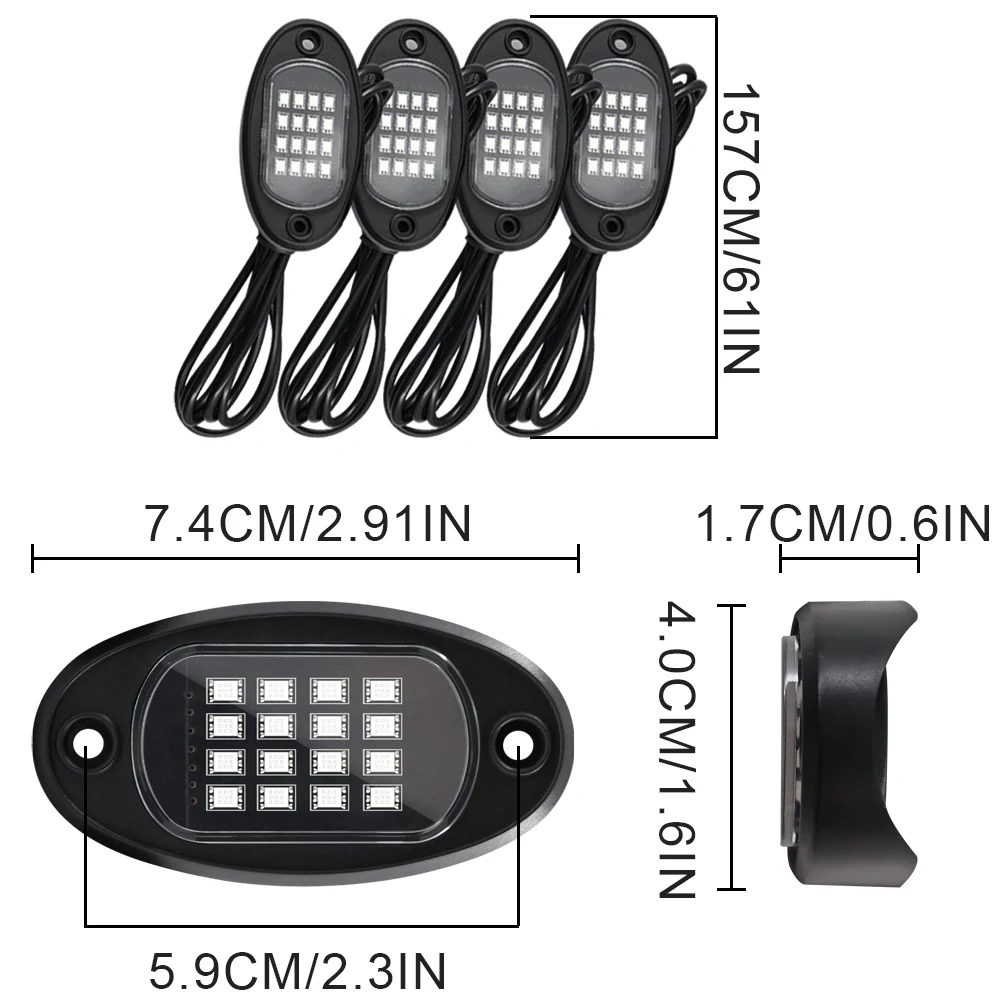 Waterproof RGB LED Rock Light Underglow Neon Kit Bluetooth APP Remote Control Chassis Decorative Music Lamps for Jeep | Автомобили и