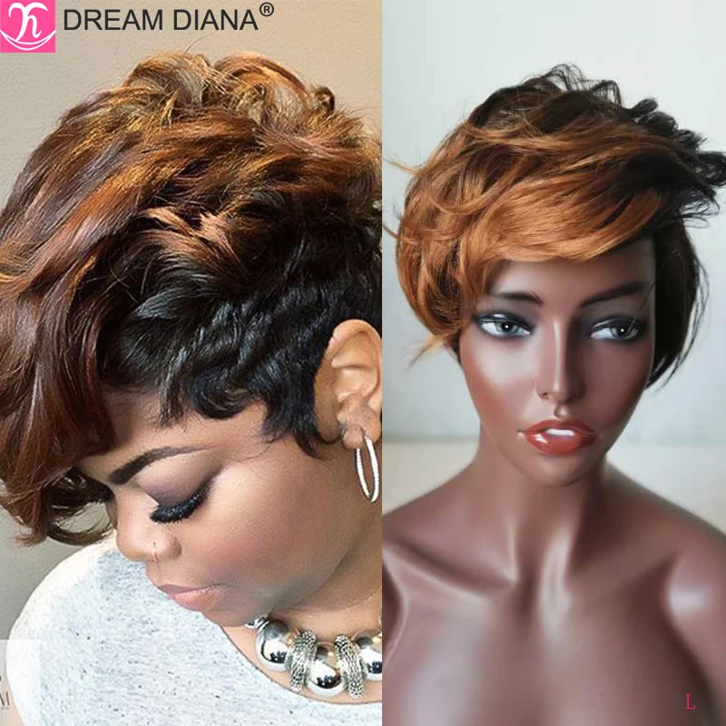 

DreamDiama Ombre Malaysian Curly Hair Wigs 100% Human Hair Wig Ombre Short Bob Curly Wigs Full Machine Made Remy Hair Wig 8" L