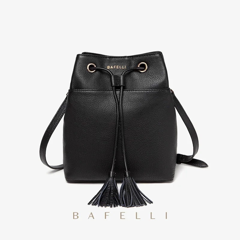

BAFELLI WOMEN SHOULDER BAG GENUINE LEATHER TASSEL BUCKET FEMALE CROSSBODY DESIGNER BRAND BOLSOS MUJER BLACK CLASSIC VINTAGE