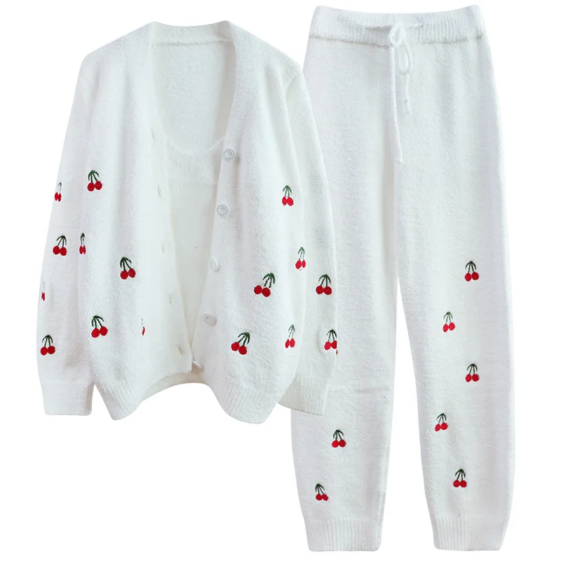 3PCS Pajama Set Women Winter Sleepwear Warm Velvet Homewear Suits Thick Cute Flanel Pyjamas Robe Set Soft Loungewear Pyjama Pour
