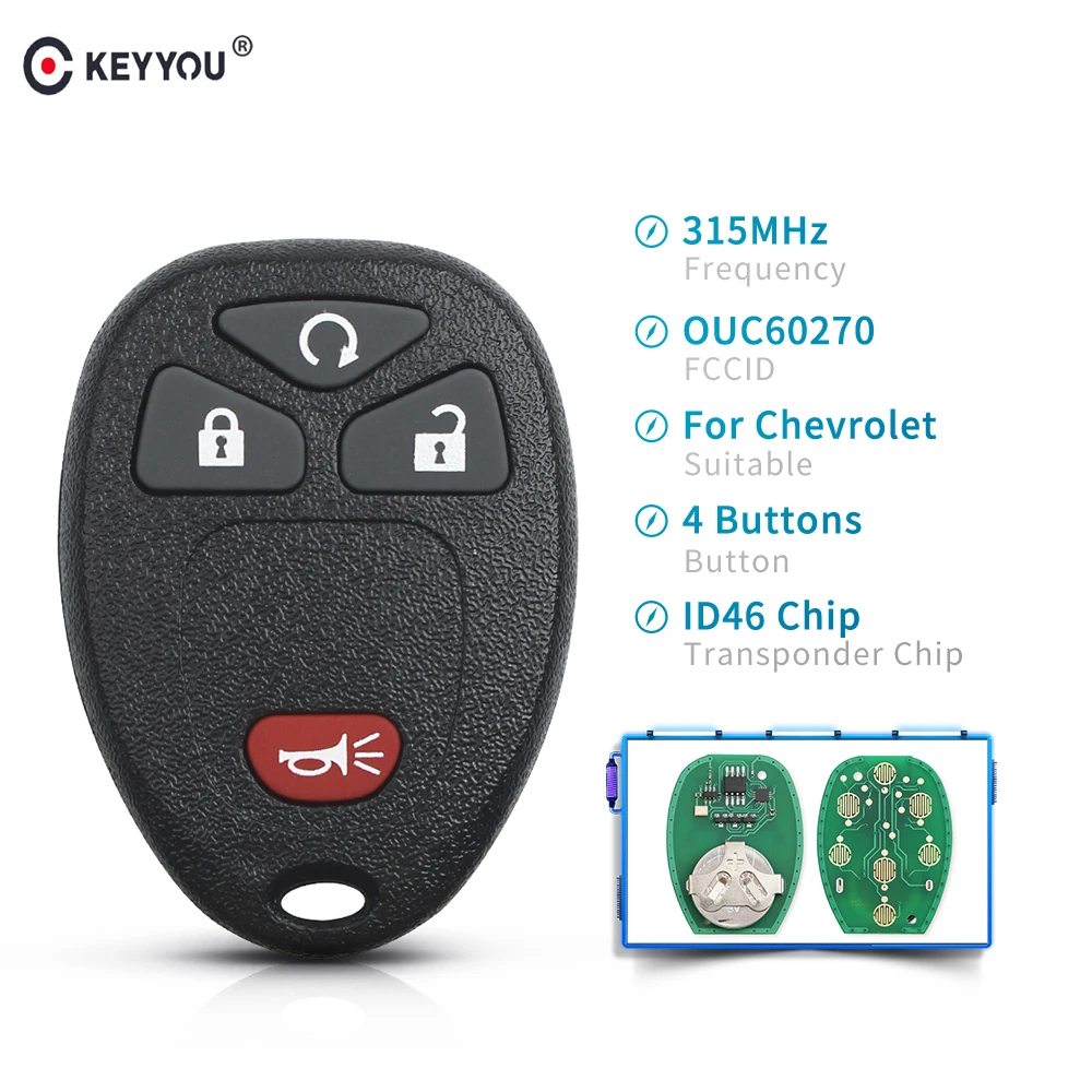 KEYYOU 4 3 + 1 кнопки дистанционного ключа без 315 МГц Fob для Chevrolet Cadillac Buick Acadia Savana Sierra