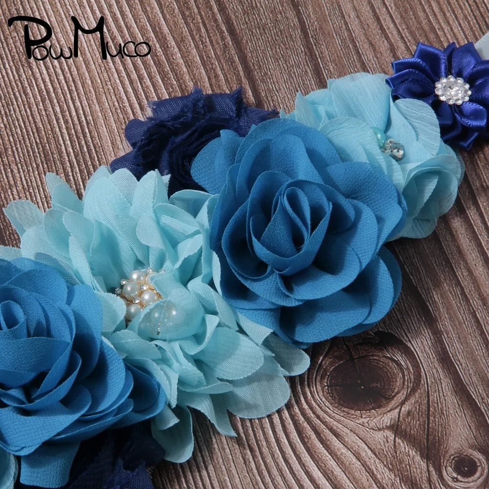 Powmuco Мода цветок шифон Синий Регулируемый беременности и родам ремни Прошито