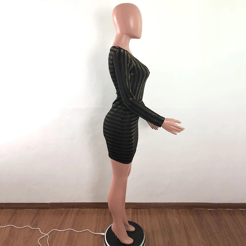 

2020 Women O Neck Slim Striped sexy Dress Women slim Autumn Mini Dress Plus Size Long Sleeve Bottoming Sexy Club Dresses