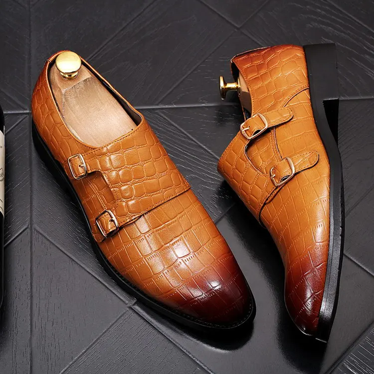 

ERRFC New Arrival Luxury Mens Leisure Leather Shoes Trending Fashion Designer Pointed Toe Slip On Alligator Monk Shoes For Party