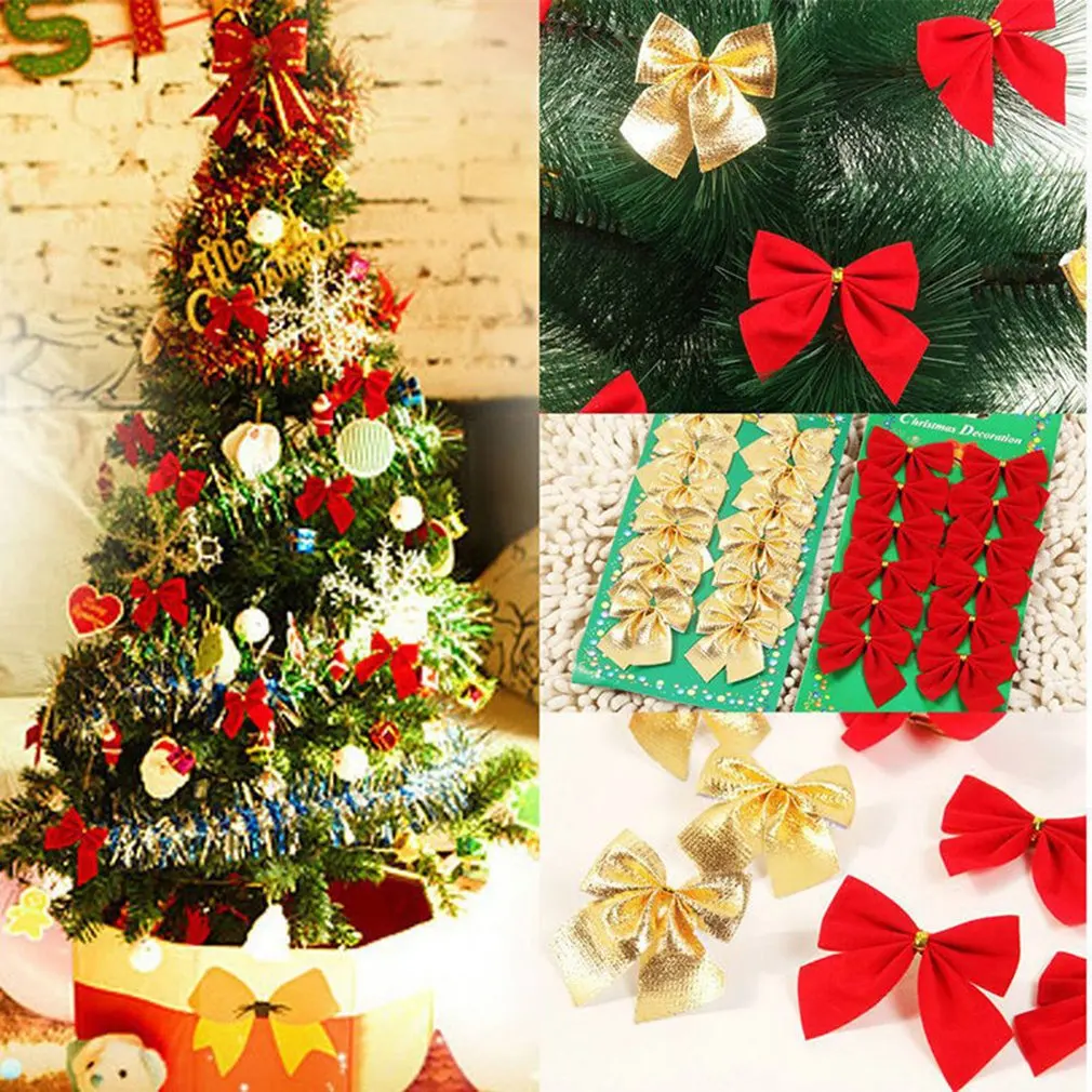 

12 Pcs/lot Christmas Tree Decorations Tree Ornaments Lovely Cute Christmas Bow Christmas Party Decoration Baubles For Festival