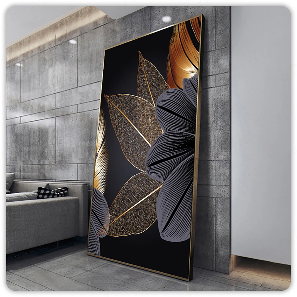 

Abstract Black Golden Plant Leaf Canvas Poster Print Modern Home Nordic Decor Wall Art Painting Living Room Decoration Picture