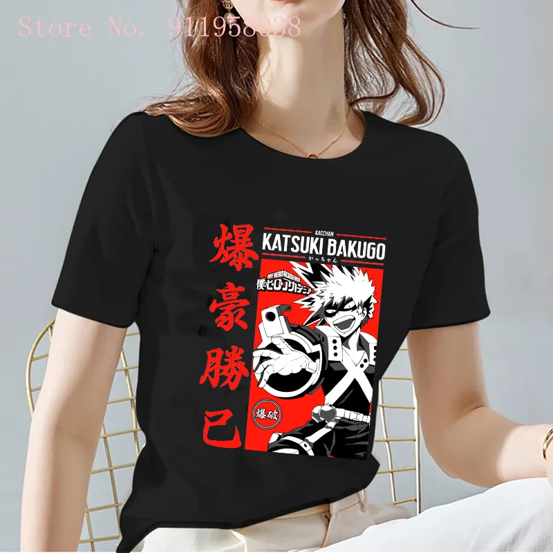 

Katsuki Bakugo Anime Print tshirt Unisex Black Classic All-match Ladies t shirt Tops Loose Casual Oversize Man/Female's T-Shirts