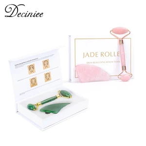 Набор кристаллических роллеров для массажа лица, Нефритовый ролик для Массажа Гуаша, Нефритовый скребок, розовый кварц, массажер для подтяжки лица инструмент для красоты