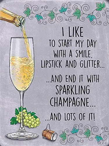 

End The Day with Sparkling Champagne 8x12 Inch Metal Tin Wall Decor Home Bar Tin Sign Decor