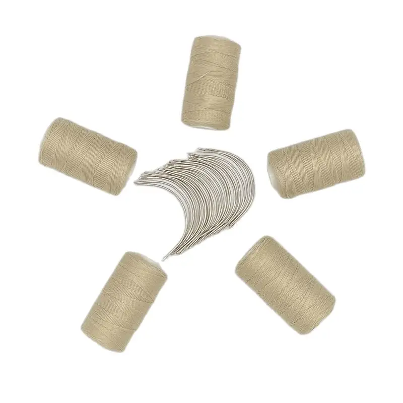 Thread needle kit 25 pcs C curved needle with 5 small rolls blonde color hair weaving cotton thread