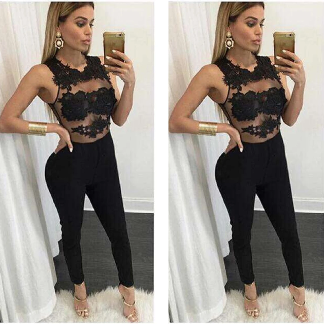 Женский сексуальный летний кружевной комбинезон 2020 с вырезами Облегающий