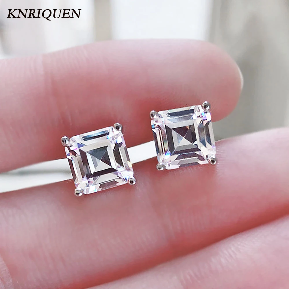 

Charms 925 Sterling Silver Stud Earrings for Women 7*7mm Lab Created High Carbon Diamond Wedding Engagement Earring Fine Jewelry