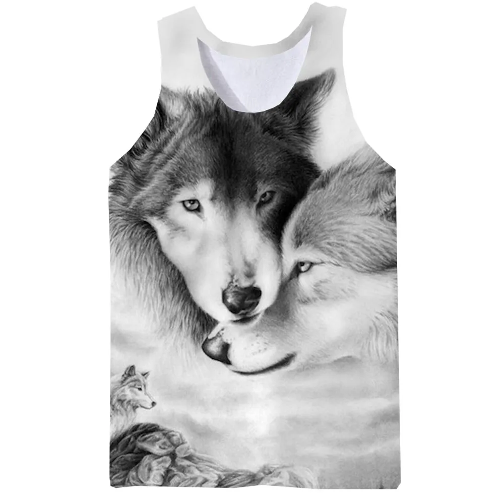 Майка мужская с 3D-принтом волка топ без рукавов Пляжная футболка графическим