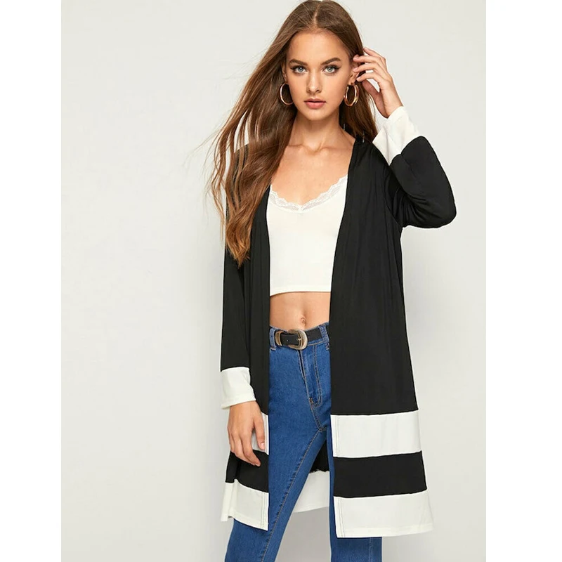 Women Ladies Waterfall Cardigan OL Office Trench Long Coat Duster Open Slim Patchwork Color Casual Streetwear | Женская одежда