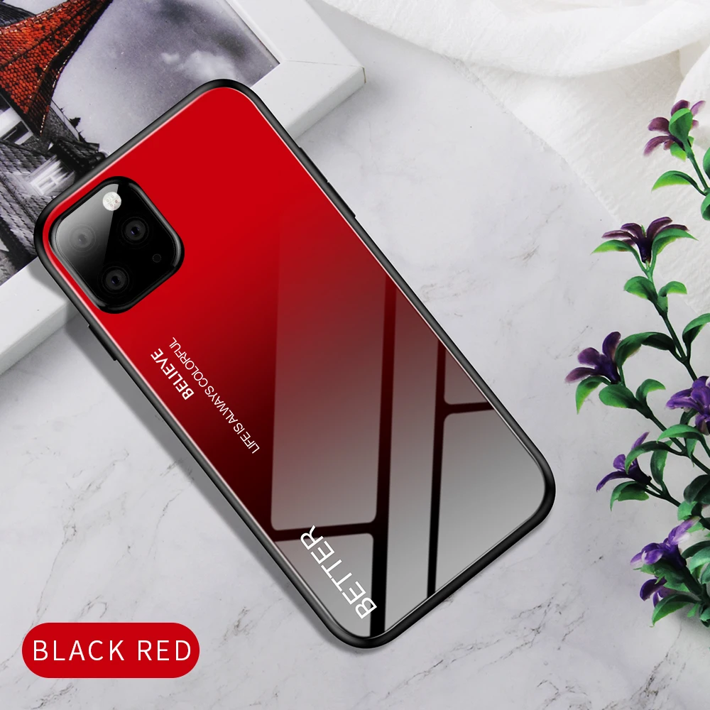 Black Red Eqvvol чехол из закаленного стекла с градиентом для iPhone 11 Pro MAX X XS XR, чехол с изображением звездного неба для iPhone 7, 8 Plus, 6, 6 S, цветные Чехлы, чехол - Цвет: Black Red
