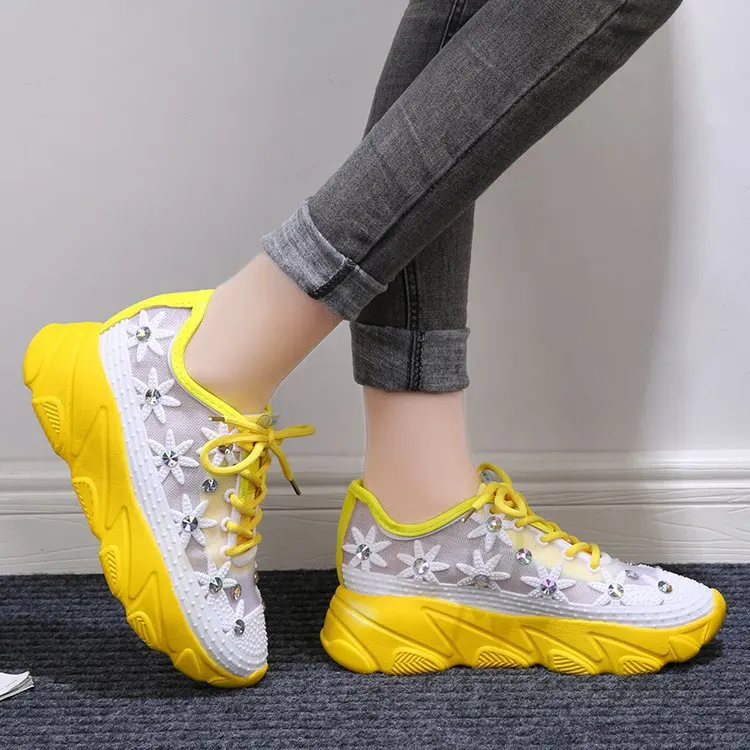 

Women's Wedge Platform Hollow-out Pumps Female Student Lace up Daddy Shoes Casual Sneakers Women's Rhinestone