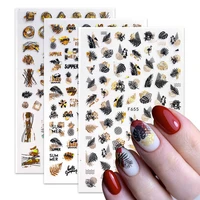 1 sheet glitter 3d nail sticker black gold lines summer leaves manicure foils geometric slider nail art adhesive decor 2020