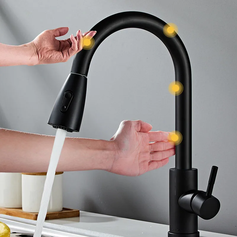 

Pull Out Black Sensor Kitchen Faucets Stainless Steel Smart Induction Mixed Tap Touch Control Sink Tap Torneira De Cozinha
