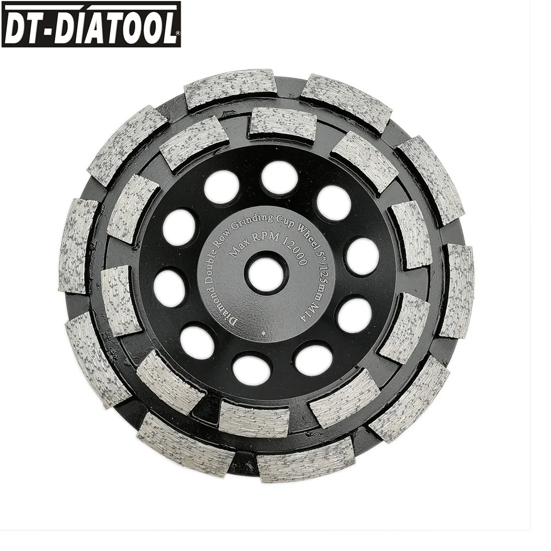

DT-DIATOOL 1pc Dia 125mm/5inch M14 Thread Premium Diamond Double Row Cup Grinding Wheel For Concrete Hard Stone Granite Marble