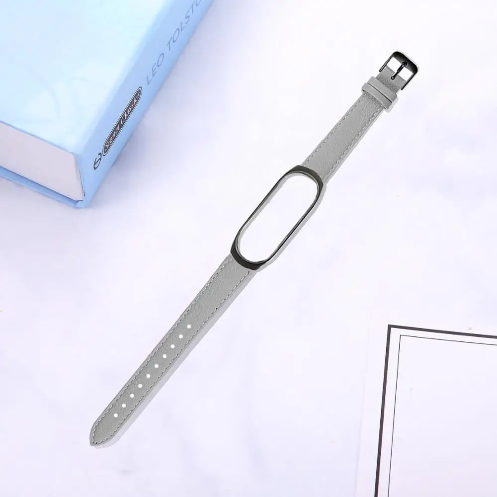 Grey-black frame Oulucci аксессуары ремешки для часов бизнес легкий кожаный браслет регулируемый ремешок для часов на замену для xiaomi mi Band 3/4 - Цвет ремешка: Grey-black frame