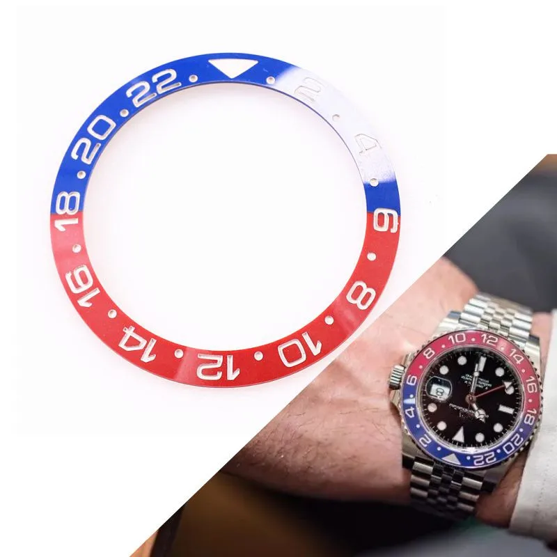 

38mm ceramic watch bezel insert adapted to rlx sub diving Greenwich type GMT-MASTER watch red and blue two-color ring