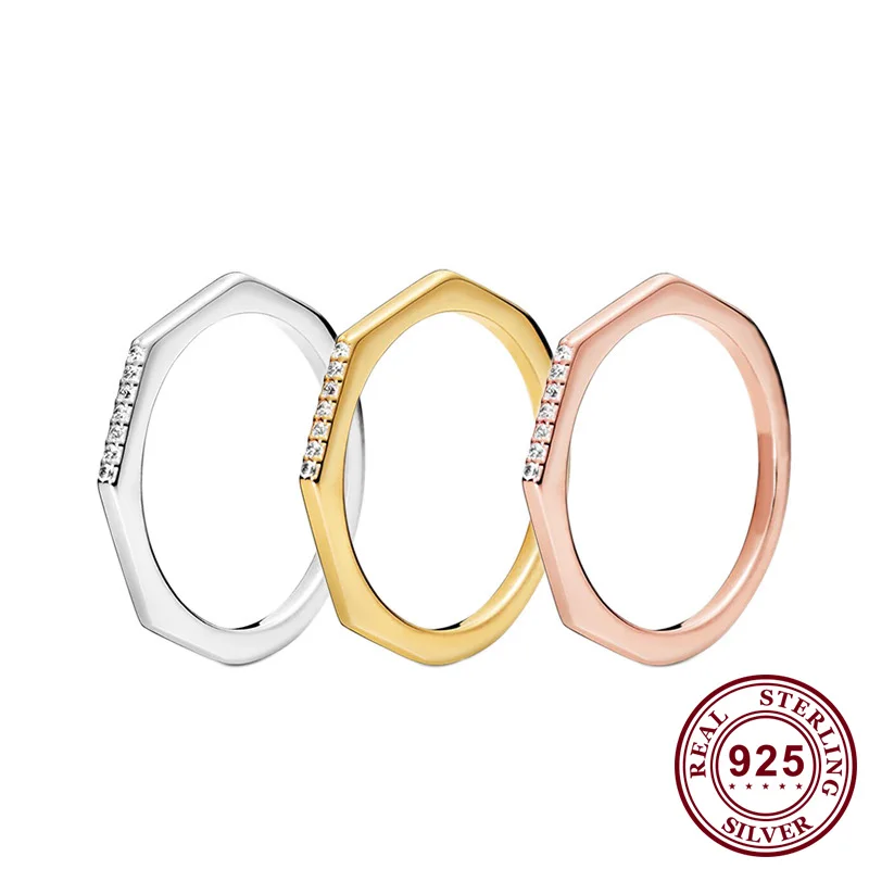 

Original 925 Sterling Silver Pan Ring Creative Polygonal Couple Ring For Women Wedding Party Gift Fashion Jewelry