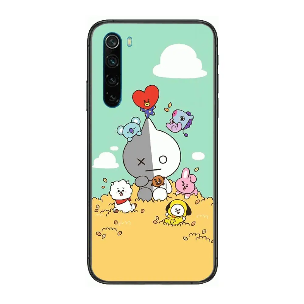 

Luxury Cartoon Cute BT21 cartoon Phone Case For XiaoMi Redmi Note 9S 8 7 6 5 A Pro T Y1 Anime Black Cover Silicone Back Pretty