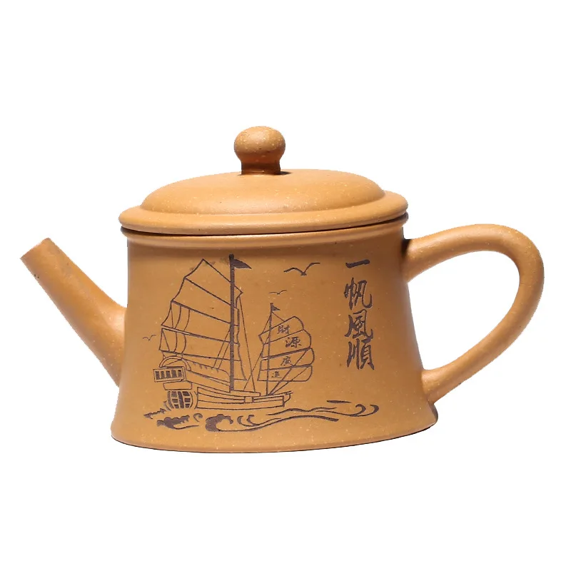 

Duan Mud Sketch High Stone Scoop Pot Zisha Teapot Yixing Handmade Pot Kung-fu Teaware Purple Clay Drinkware For Puer Green