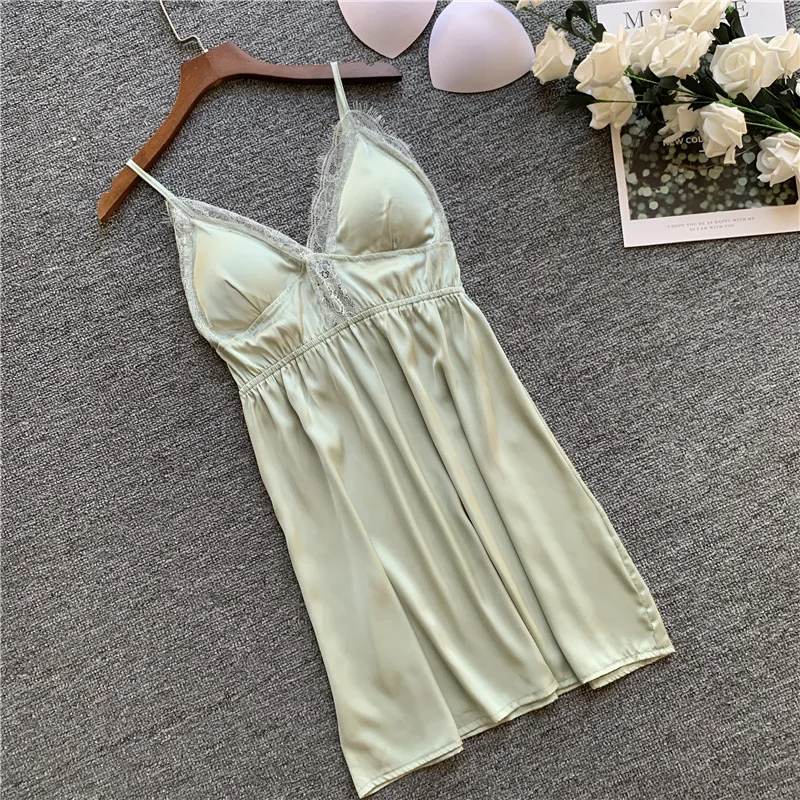 Ночные рубашки и для сна шелковое платье атласное сексуальное кружевное белье