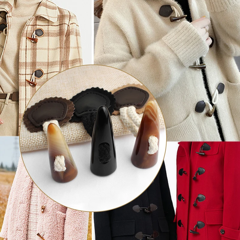 

2PCS Leather Resin Horn Toggle Closure Sewing Fasteners Craft Coat Jacket Duffle Embellishment Clothing Accessories