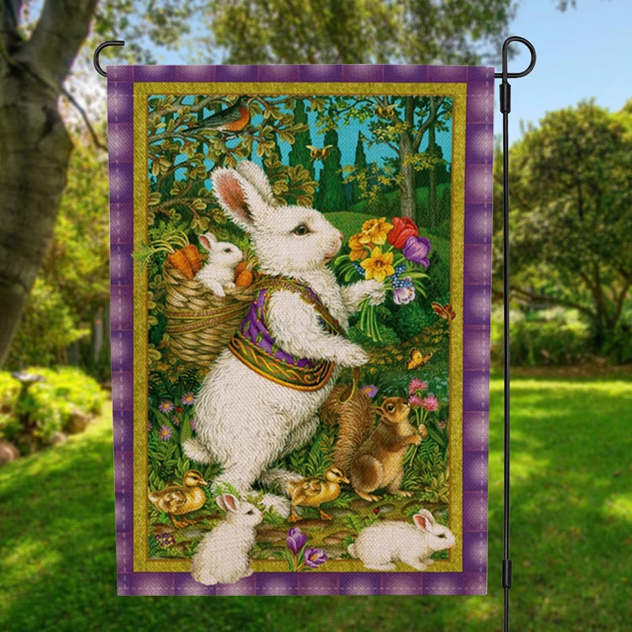 Double-sided Rabbit Bunny Easter Garden Flag Banner Festivals Holidays Seasons Decor 12.5''x18.5''