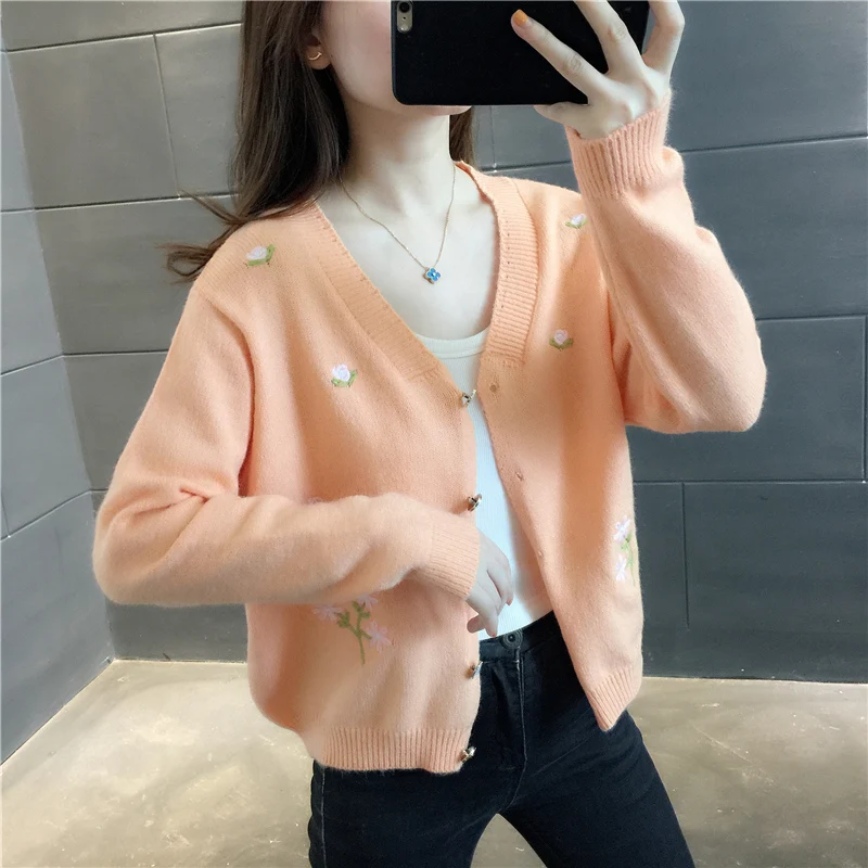 

Room 207973, 10 rows on 5 】 make brief paragraph v-neck embroidered knitted cardigan [3009] 53