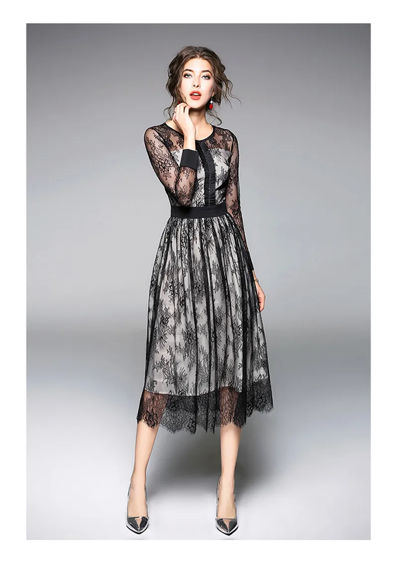 2020 Runway Весенняя новинка тонкий открытое кружевное платье Модная одежда