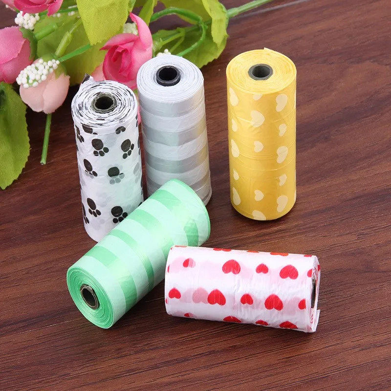 

10 Rolls=150 pcs Paw Printed Dog Poop Bag Pet Poop Bags Dog Cat Waste Pick Up Clean Bag For Puppy Dogs Random Color Pet Products