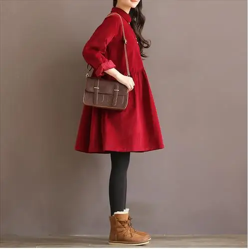 Модное вельветовое женское платье с воротником Питер Пэн трапециевидной формы в