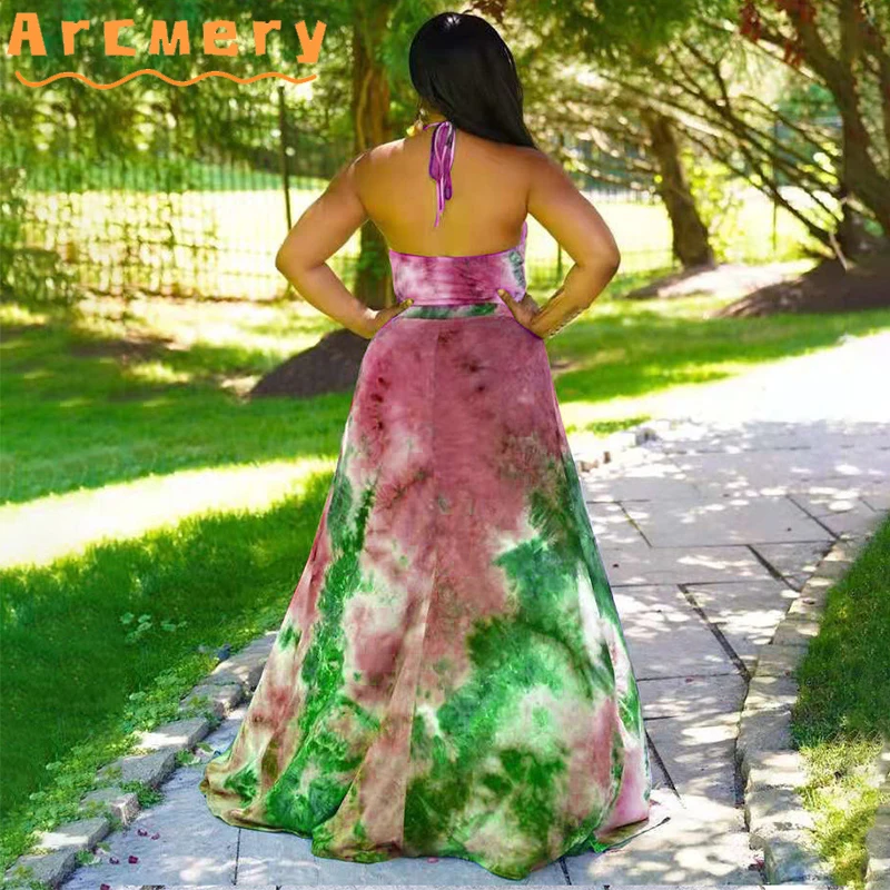 

2 Pieces Shorts Sets Women Halter Tie Dye Printed Backless Top & Shorts Sets