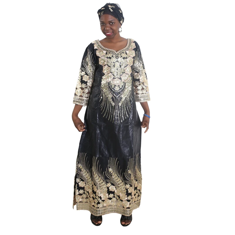 MD African Outfits For Women Plus Size Bazin Riche Dresses Dashiki Long Dress With Head wrap Traditional South Africa Wears |