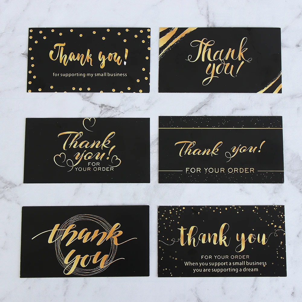 

50PCS Black Gold Kraft Paper Cards Thank You For Your Order Card For Small Shop Gift Decoration Appreciate Card For Business