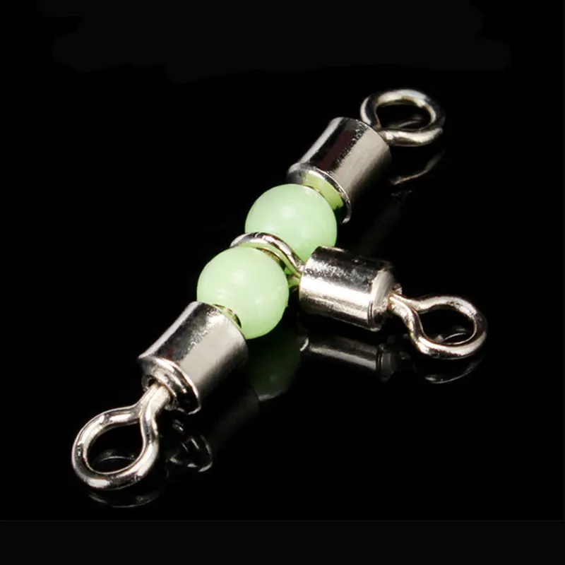

10Pcs Stainless Steel T-shape Triple Rolling Swivels With Glow Beads Connector Fishing Rigs Connector Fishing Tackle Accessory