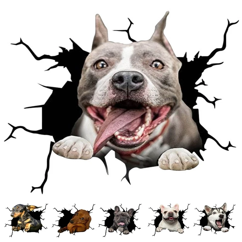 

M C Funny Dog In The Crack Car Sticker Decorative Glass Window Decal Sticker Adhesive Simulation Animal Car Accessories