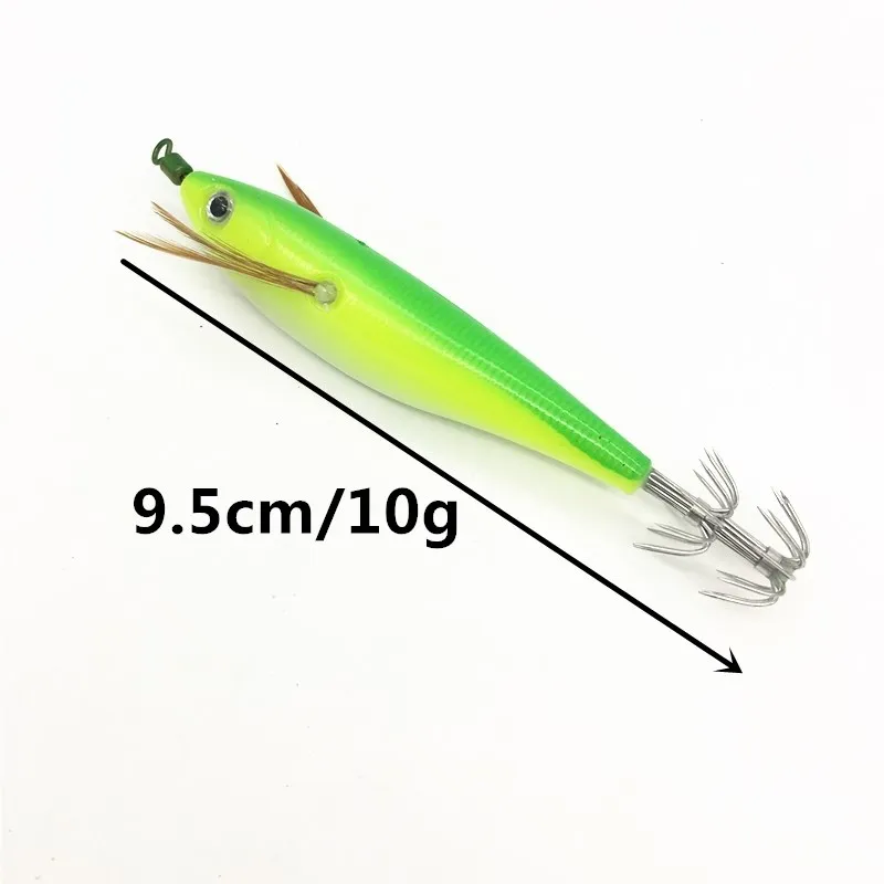 9.5cm/10g Artificial Squid Jig Fishing Octopus Lures Wood Shrimp Prawn Spinnerbait Lures Luminous Cuttlefish Fishing Bait Tools