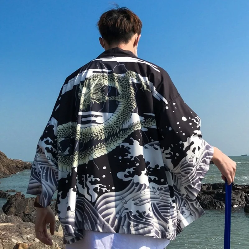 Мужской кардиган кимоно haori yukata костюм самурая пиджак рубашка ZZ0004 Одежда Азии и