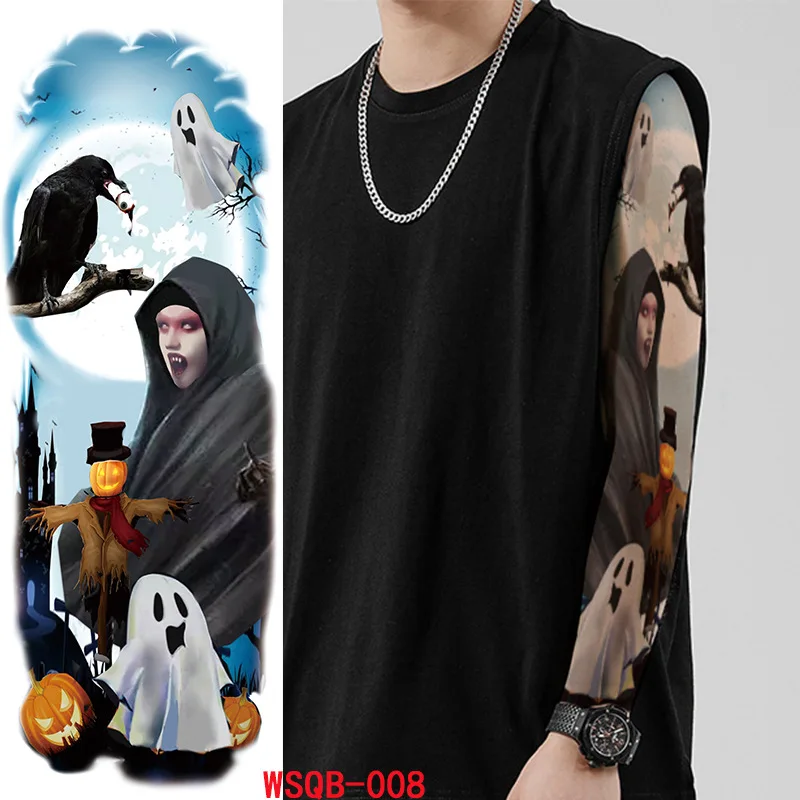 Временная тату наклейка Хэллоуин ворона пугало тыква призрак полная рукоятка