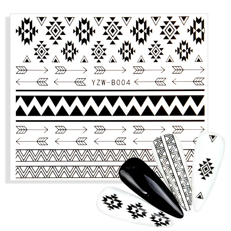 

1 лист 3D наклейки для ногтей Цветочный черный геометрический дизайн ногтей Переводные переводные наклейки цветы татуировки слайдеры маник...