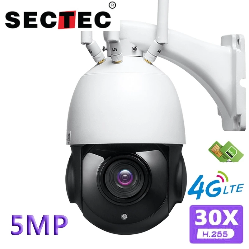 SecTec 5MP FHD 30X оптическая зум ip камера WiFi 4G sim карта наружная сферическая 360 градусов