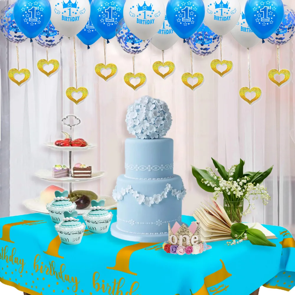 Первый день рождения шары скатерть письмо один шляпа ребенок душ мальчик девочка