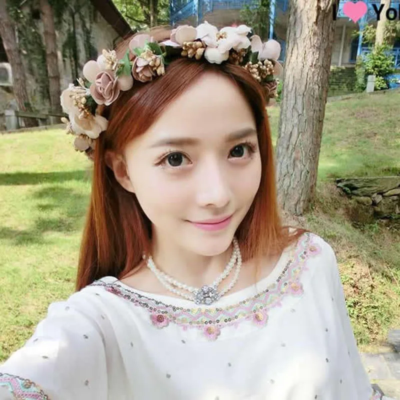 

2Pcs New Garland Wedding Decor Wreath Bridal Headdress Artificial Flowers Headband Girl Seaside Vacation Accessories Headdress