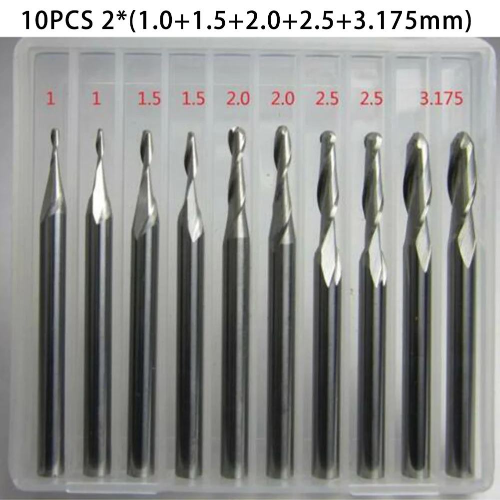

Milling Cutter Router Bits 1 1.5 2 2.5 3.175mm Silver 10pcs set Double Flute