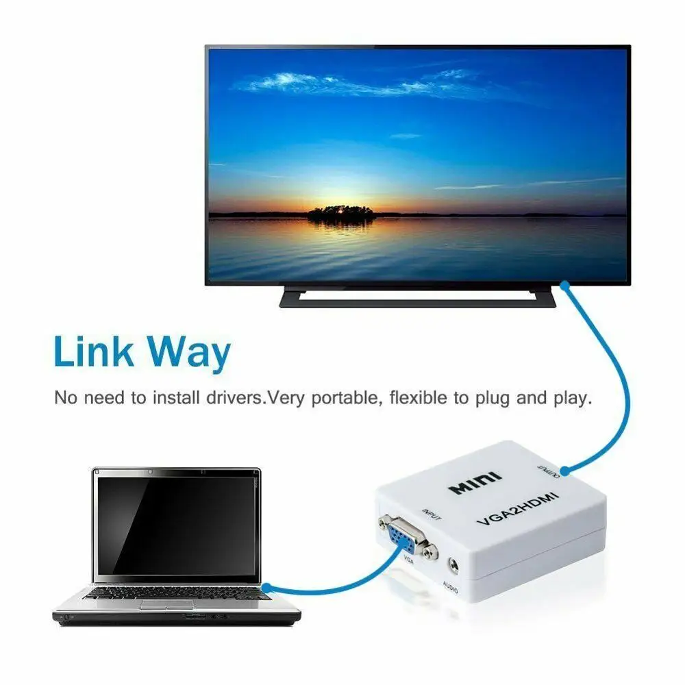 1080P Full HD Mini VGA к HDMI аудио видео конвертер адаптер коробка поддержка HDTV для ПК